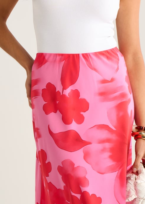 Pink Watercolor Floral Print A Line Maxi Skirt - Image 2