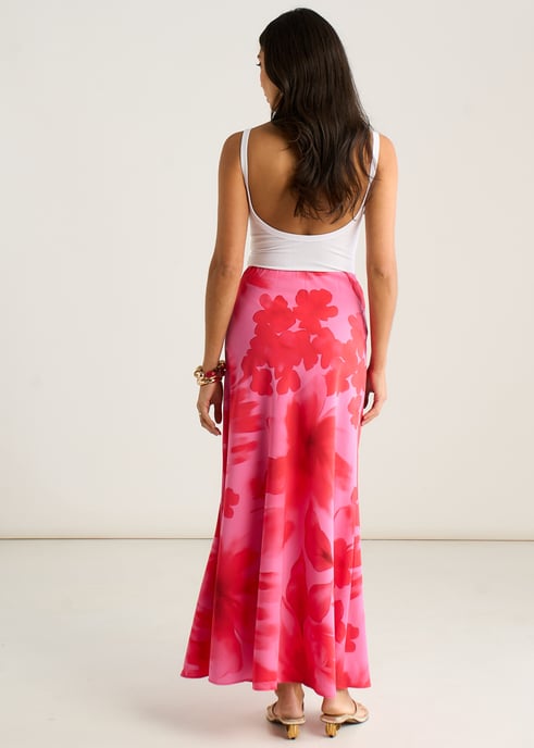 Pink Watercolor Floral Print A Line Maxi Skirt - Image 4