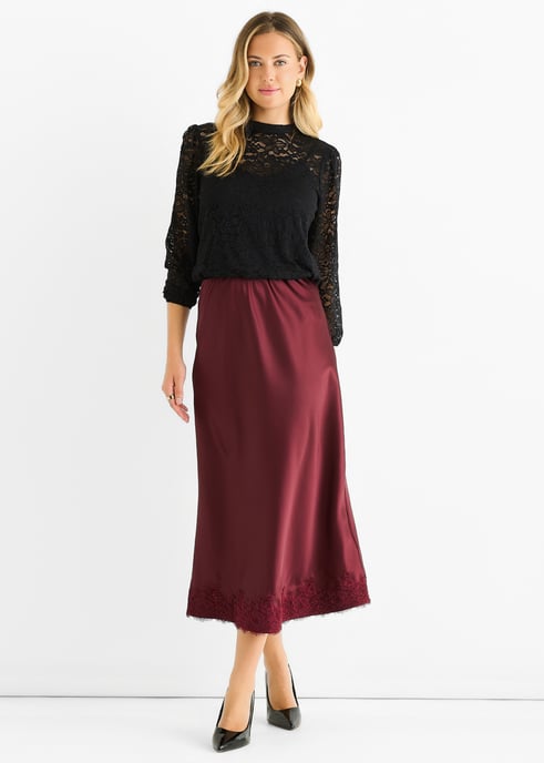 Zwarte jerseyblouse met hoge hals en kant, losse pasvorm - Image 2