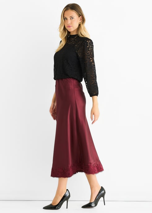 Zwarte jerseyblouse met hoge hals en kant, losse pasvorm - Image 3