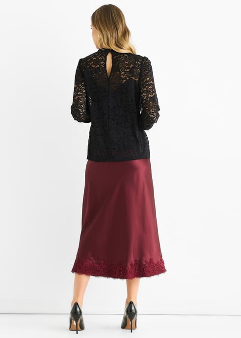 Zwarte jerseyblouse met hoge hals en kant, losse pasvorm - Image 4