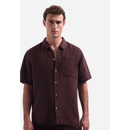 No Excess Shirt short sleeve with linen, garm dark brown - Image 6
