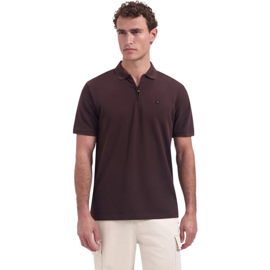 No Excess Polo short sleeve zip garment dyed dark brown - Image 1