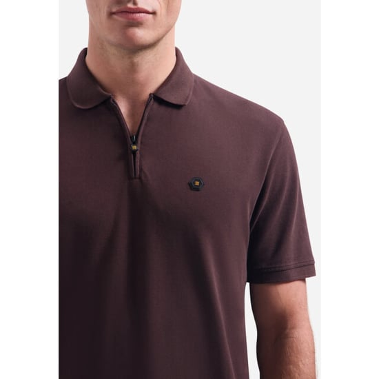 No Excess Polo short sleeve zip garment dyed dark brown - Image 2