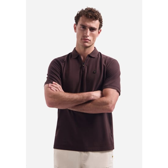 No Excess Polo short sleeve zip garment dyed dark brown - Image 3