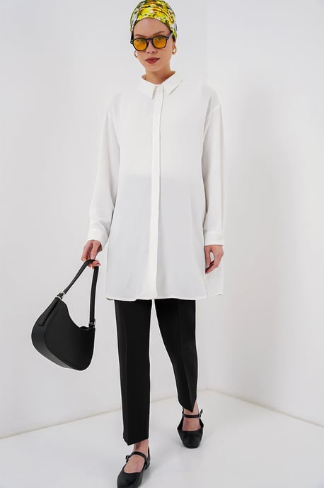 Oversized Lange Mouwen Knopen Blouse met Kraag - Image 2