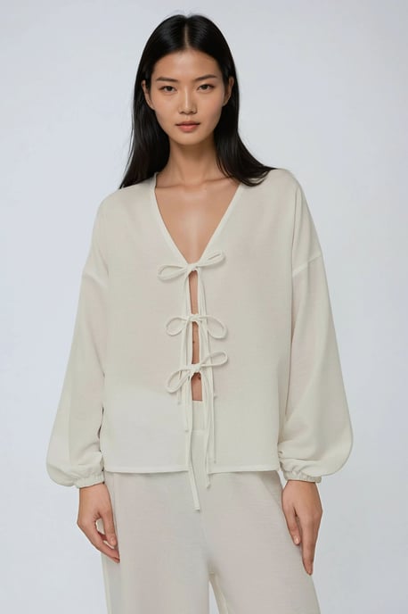 Relaxed Fit Tie up Detail Blouse - Image 1