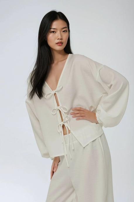 Relaxed Fit Tie up Detail Blouse - Image 2