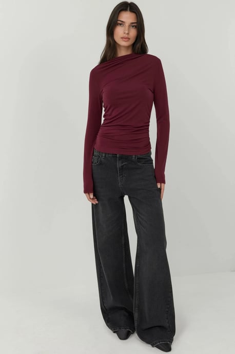 Boat Neck Blouse with Gathering Detail - Image 5