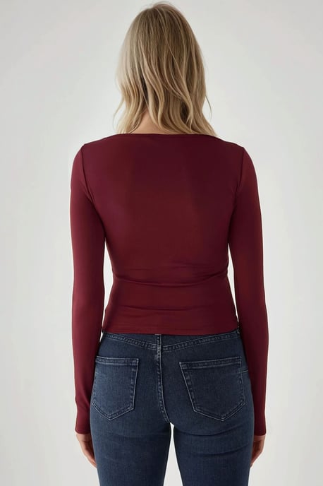 Slim Fit V-ringad långärmad topp - Image 3