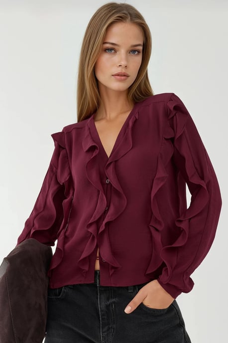 Tippet Collar Flounced Bohemian Shirt - Image 1