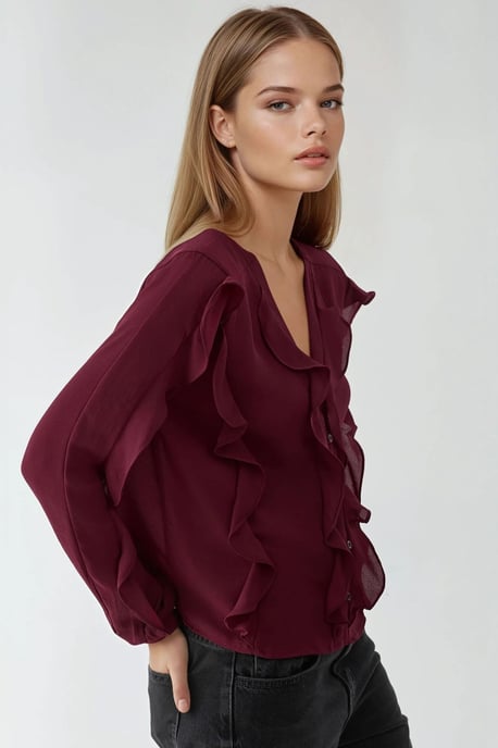 Tippet Collar Flounced Bohemian Shirt - Image 2