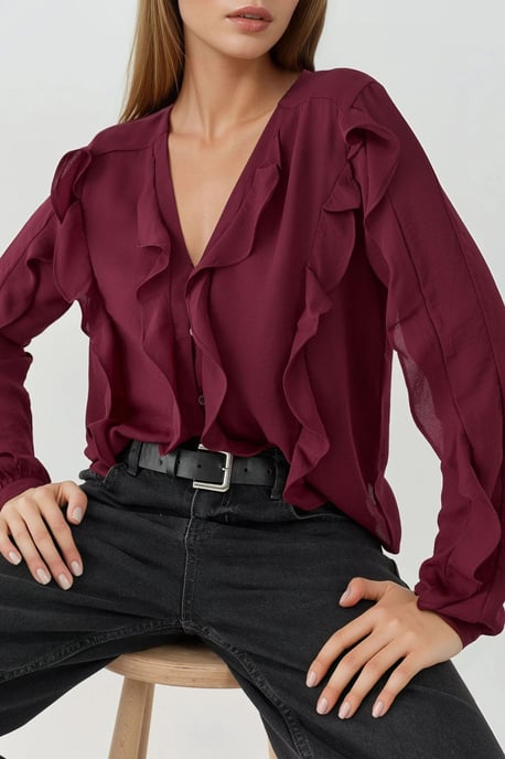 Tippet Collar Flounced Bohemian Shirt - Image 4