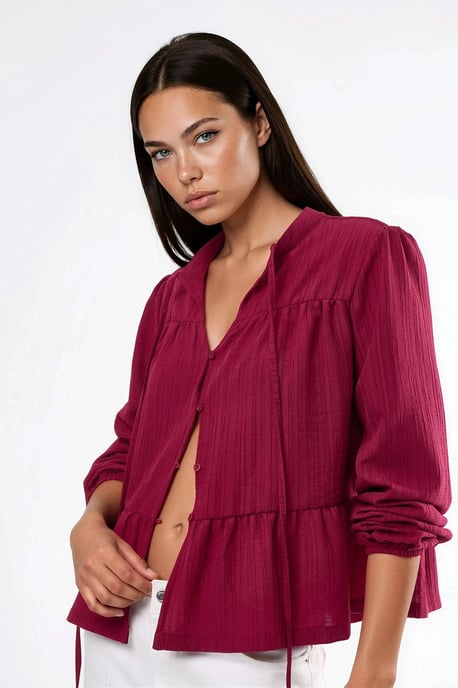 Long Sleeve Tippet Collar Blouse - Image 2