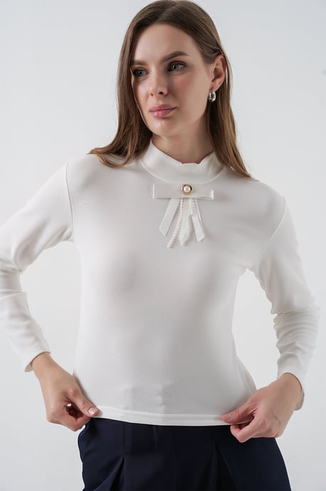 Getailleerde Lange Mouwen Halve Colbloes met Lintdetail - Image 1