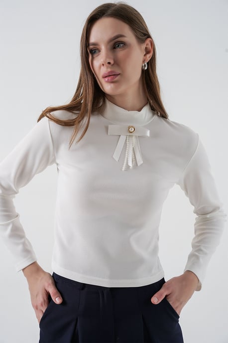 Getailleerde Lange Mouwen Halve Colbloes met Lintdetail - Image 3