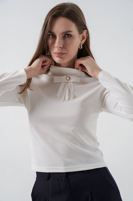 Getailleerde Lange Mouwen Halve Colbloes met Lintdetail - Image 4