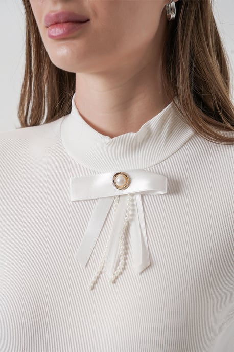 Getailleerde Lange Mouwen Halve Colbloes met Lintdetail - Image 5