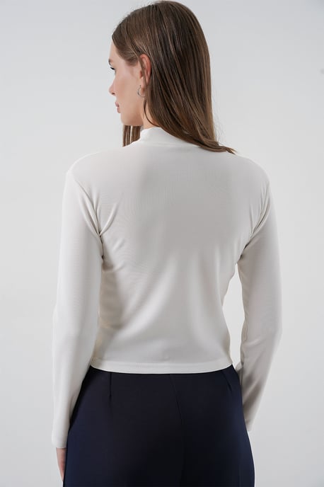 Getailleerde Lange Mouwen Halve Colbloes met Lintdetail - Image 6