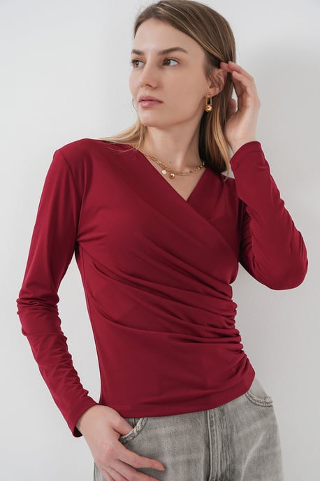 Dubbelzijdige blouse met lange mouwen en plooidetail - Image 2