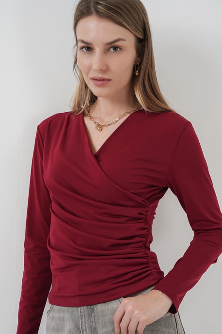 Dubbelzijdige blouse met lange mouwen en plooidetail - Image 3
