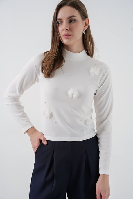 3D Floral Print Long Sleeve Blouse - Image 3