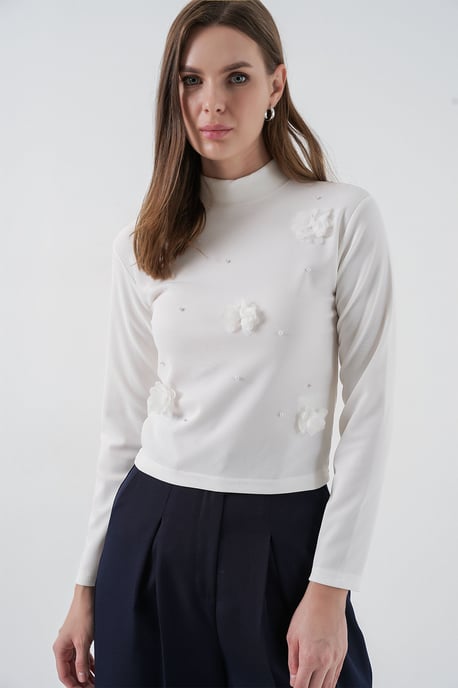 3D Floral Print Long Sleeve Blouse - Image 4