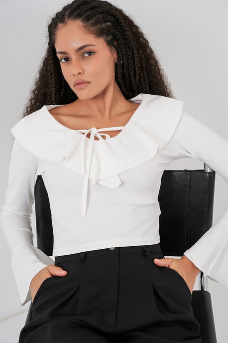 Rimpelige V-hals Korte Blouse - Image 3