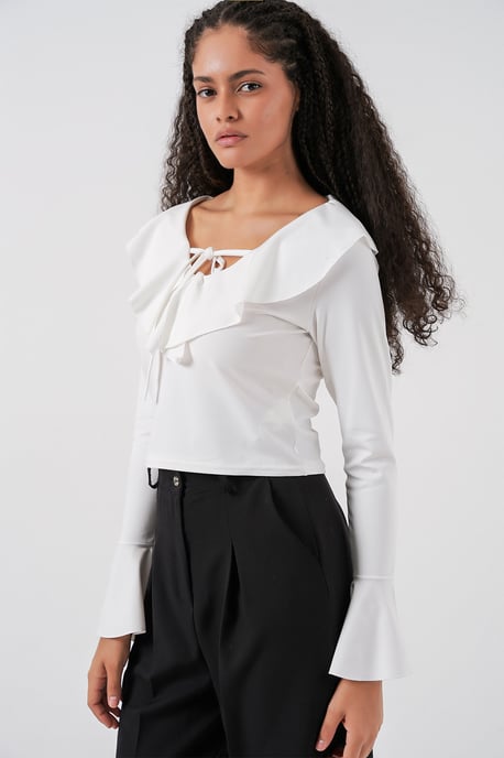 Rimpelige V-hals Korte Blouse - Image 4