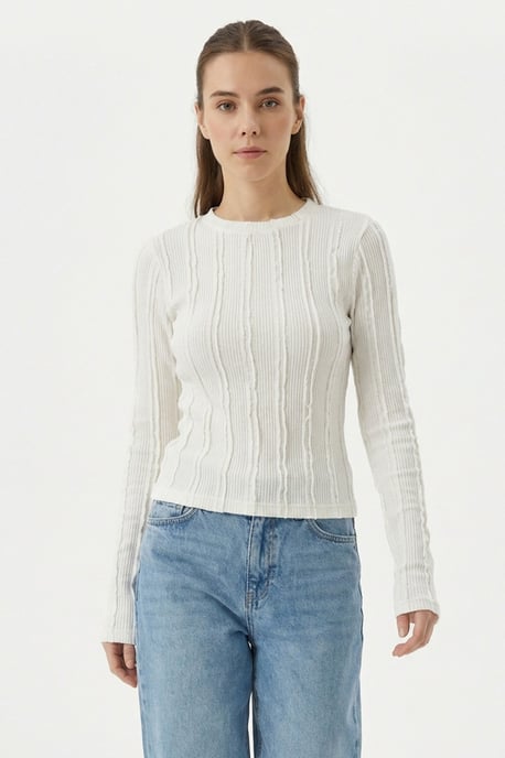 Geribbelde Rundhals Lange Mouw Blouse - Image 1