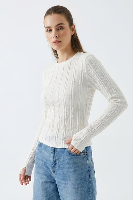 Geribbelde Rundhals Lange Mouw Blouse - Image 4