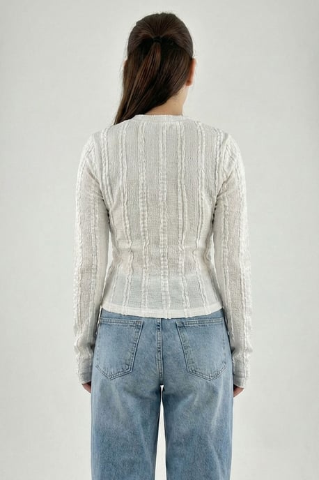 Geribbelde Rundhals Lange Mouw Blouse - Image 6