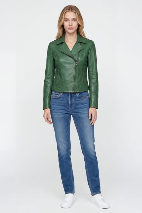 Armin Leather Biker Jacket in Forest Green - Image 1