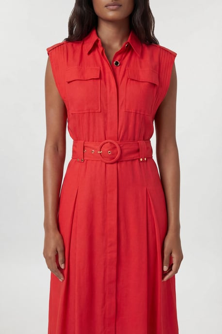 Premium Viscose Linen Belted Woven Midaxi Dress With Gold Hardware Detail - Image 2
