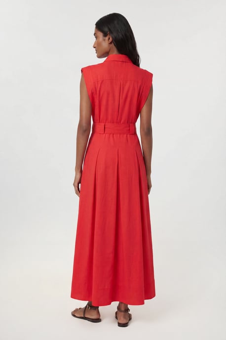 Premium Viscose Linen Belted Woven Midaxi Dress With Gold Hardware Detail - Image 3