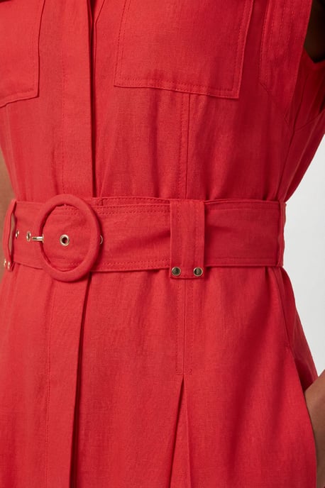 Premium Viscose Linen Belted Woven Midaxi Dress With Gold Hardware Detail - Image 4