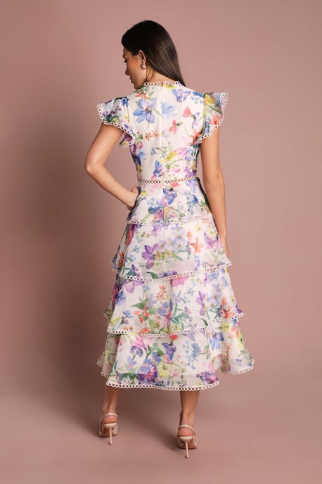 Lace Trim Tiered Organza Midi Dress - Image 3