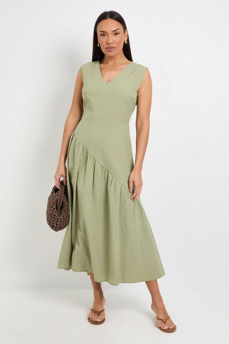 Stripe V Neck Asymmetric Seam Dress - Image 1