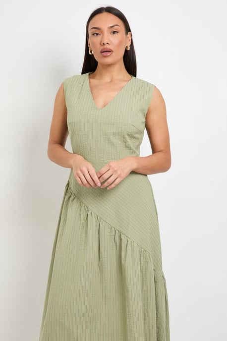 Stripe V Neck Asymmetric Seam Dress - Image 2
