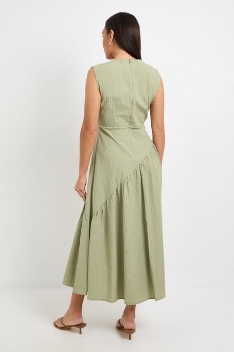 Stripe V Neck Asymmetric Seam Dress - Image 3