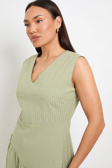Stripe V Neck Asymmetric Seam Dress - Image 4