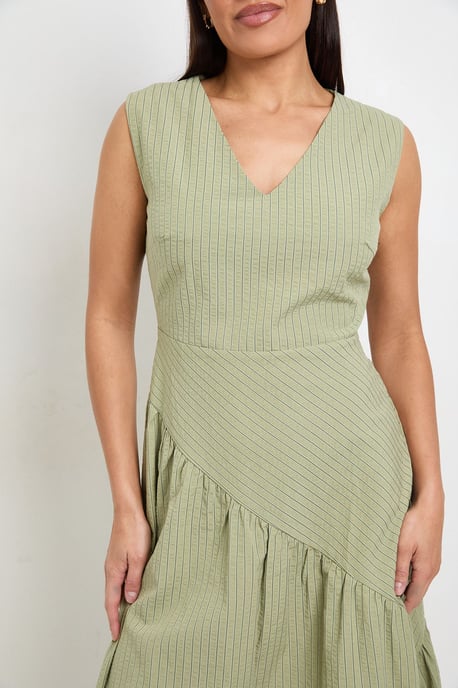 Stripe V Neck Asymmetric Seam Dress - Image 5