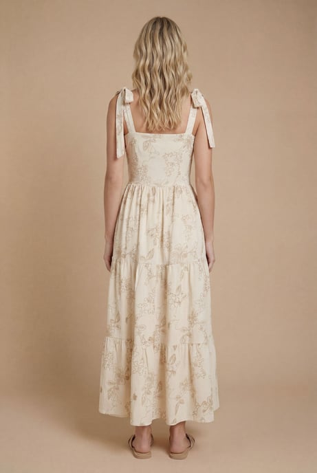 Metallic Embroidered Floral Strappy Tie Midi Dress - Image 3