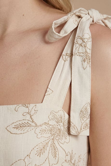 Metallic Embroidered Floral Strappy Tie Midi Dress - Image 4