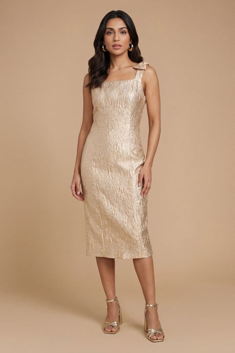 Petite DP Luxe Bow Shoulder Jacquard Midi Dress - Image 1
