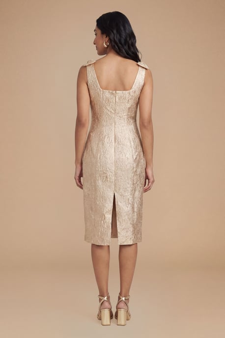 Petite DP Luxe Bow Shoulder Jacquard Midi Dress - Image 3