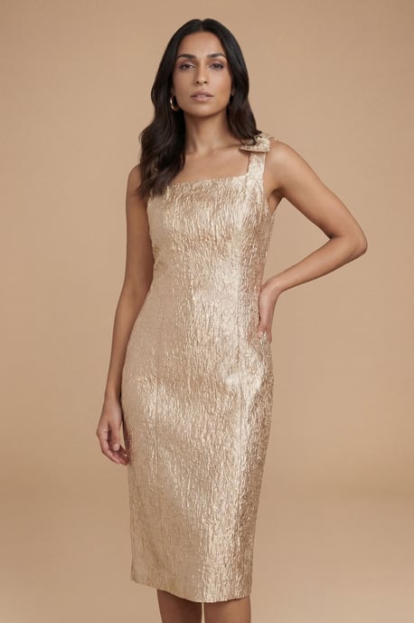Petite DP Luxe Bow Shoulder Jacquard Midi Dress - Image 4