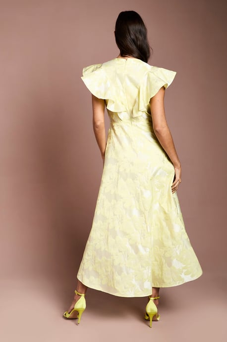 Jacquard Frill Sleeve Wrap High Low Midi Dress - Image 3