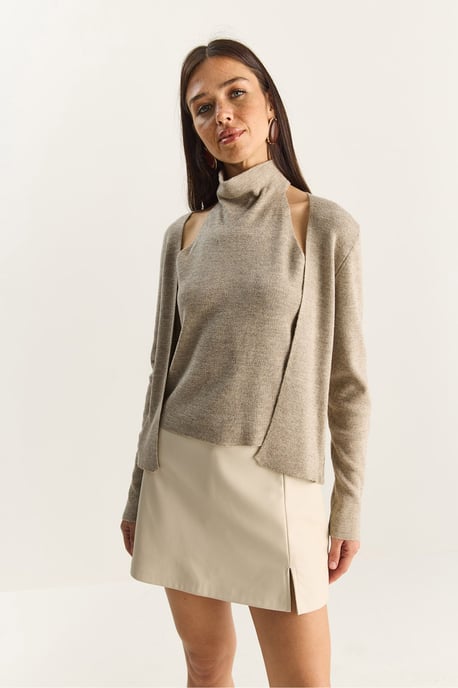 Halv Turtleneck Utskuret Ribbat Blus - Image 3
