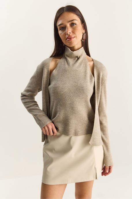 Halv Turtleneck Utskuret Ribbat Blus - Image 4